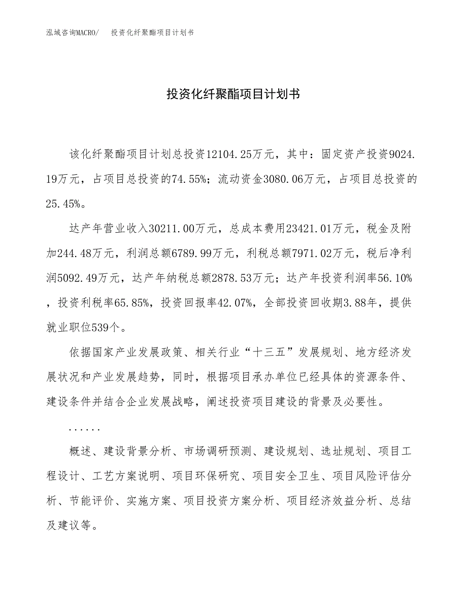 投资化纤聚酯项目计划书方案.docx_第1页