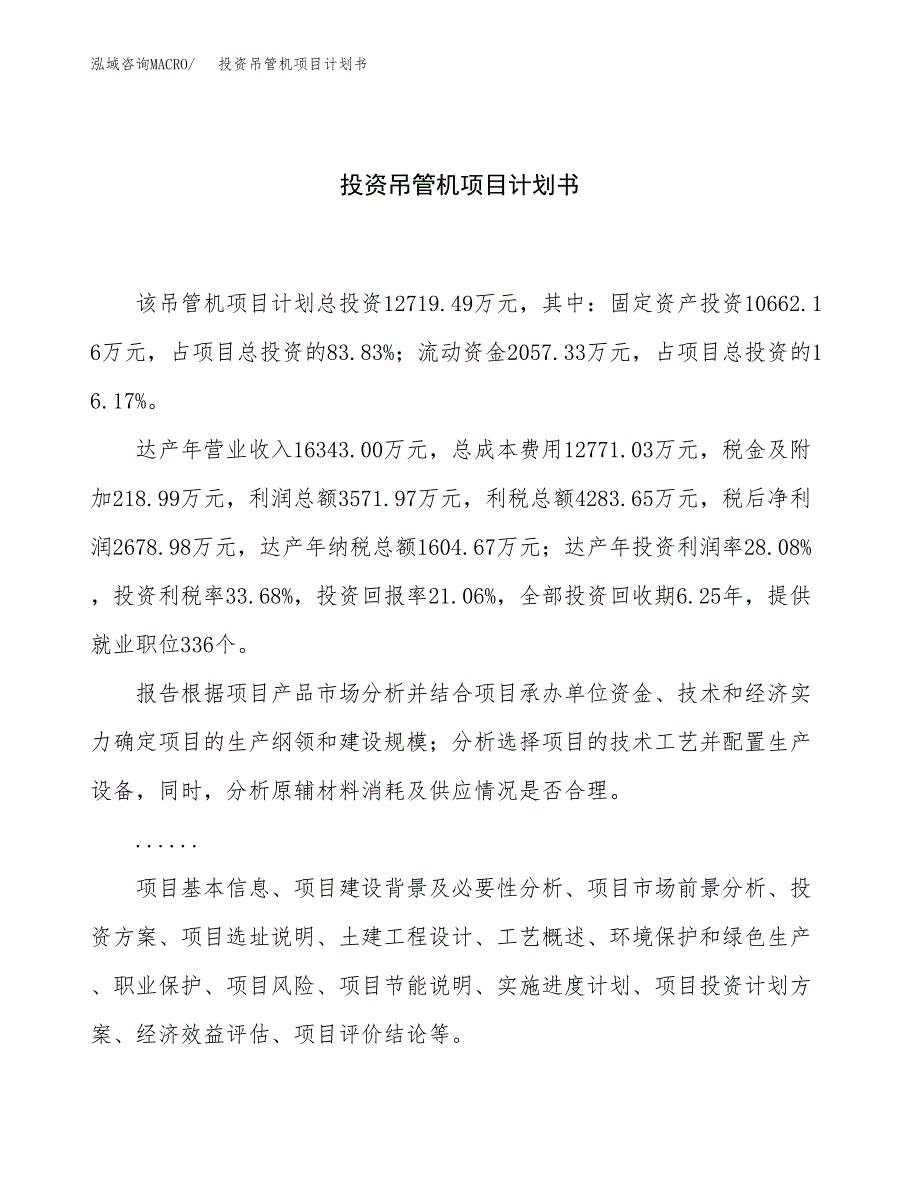 投资吊管机项目计划书方案.docx_第1页