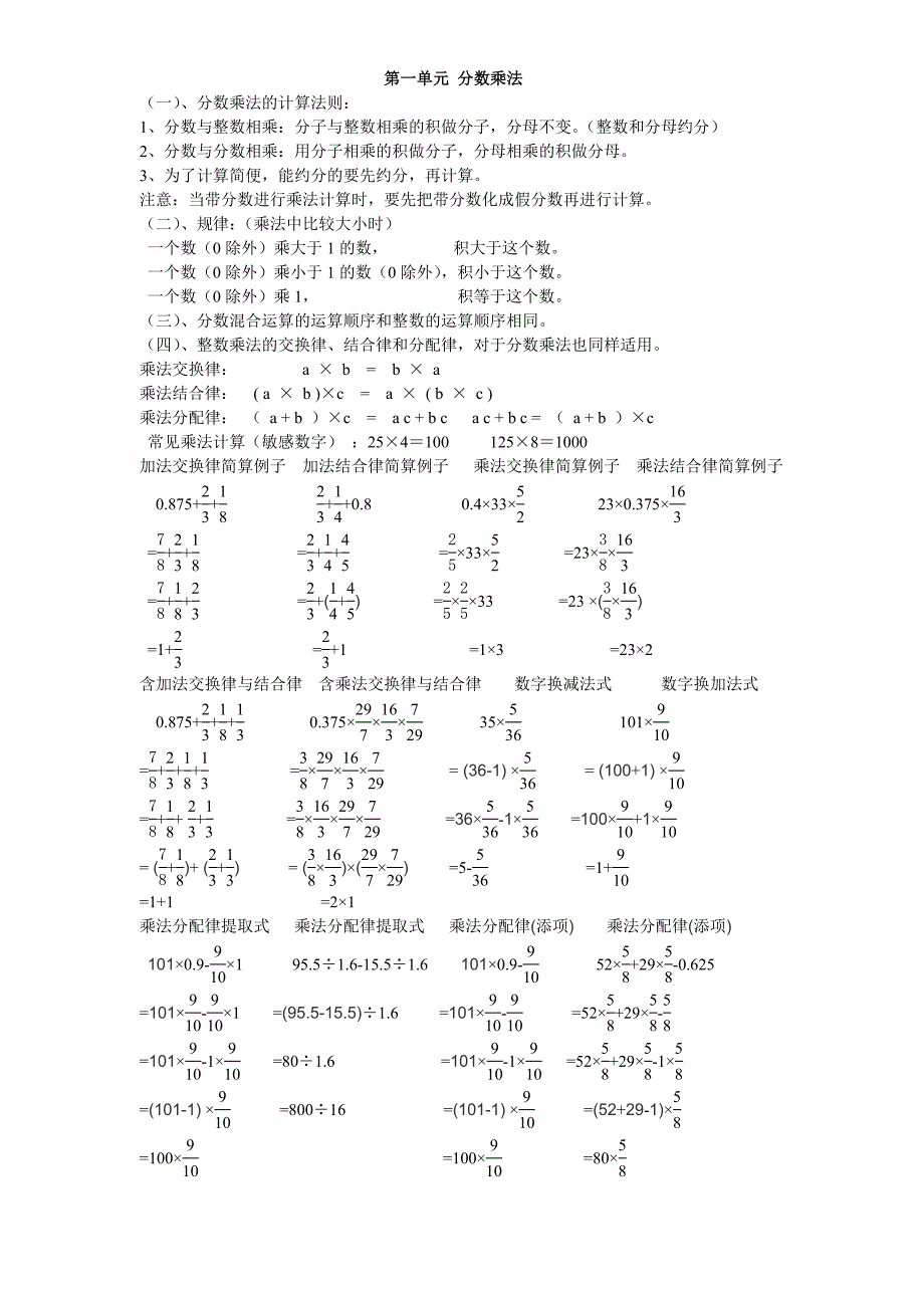 最新版2016新人教版六年级上册数学知识点(含补充)_第1页