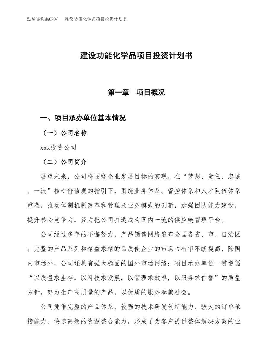 建设功能化学品项目投资计划书方案.docx_第1页