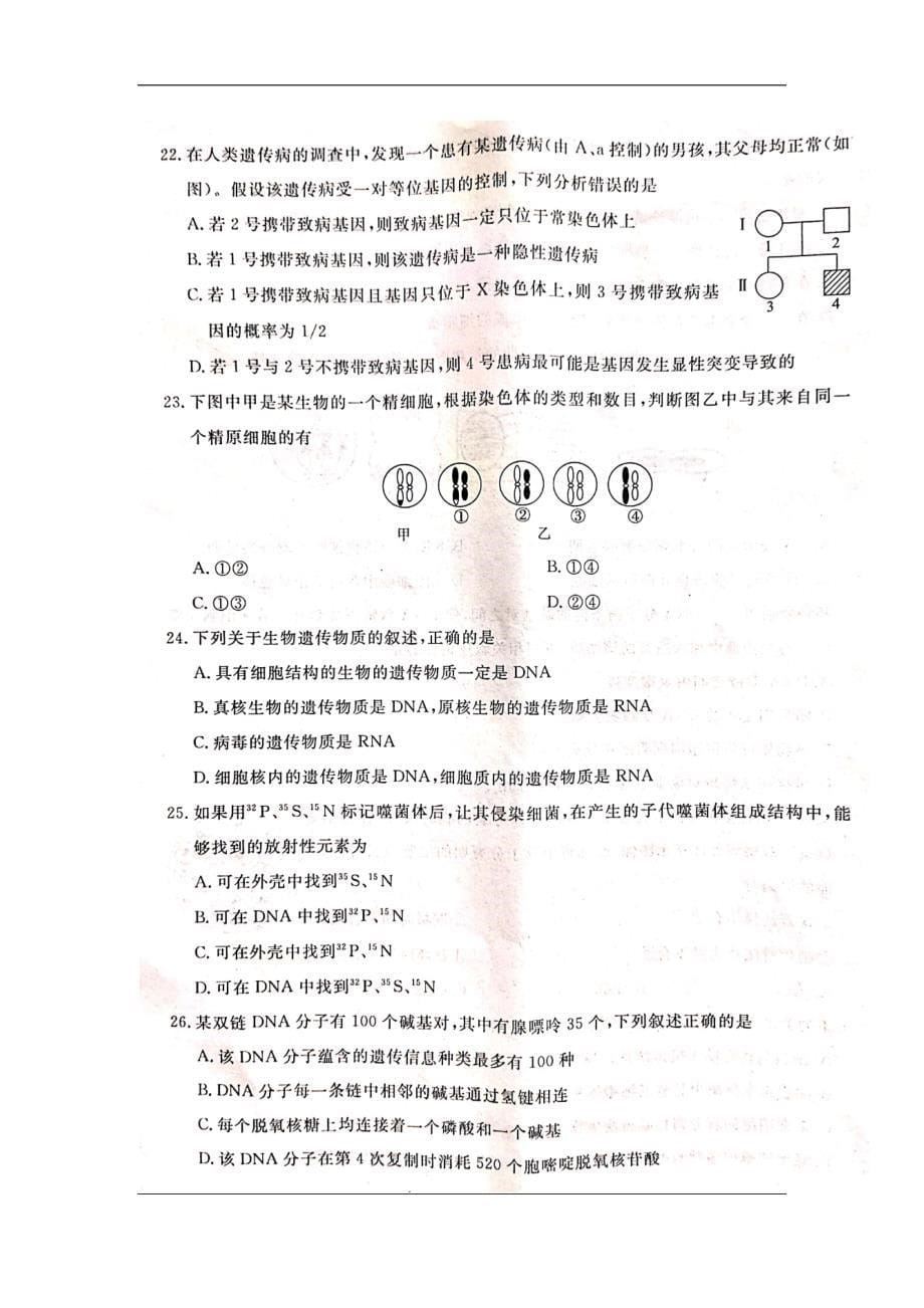 河北省邯郸市2018-2019学年高一下学期期中考试 生物 扫描版_第5页