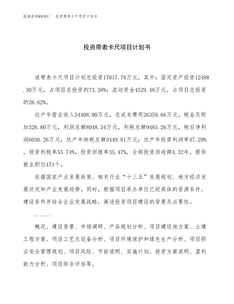 投资带表卡尺项目计划书方案.docx_第1页