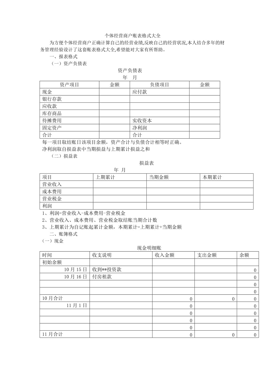 个体经营商户账表格式大全_第1页