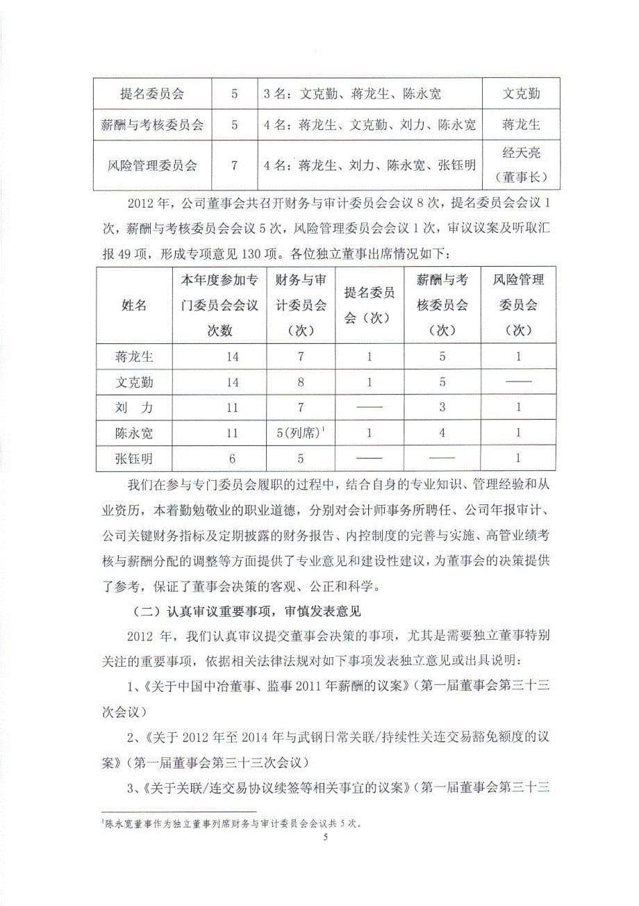 601618 _ 中国中冶独立董事2012年度述职报告_第5页