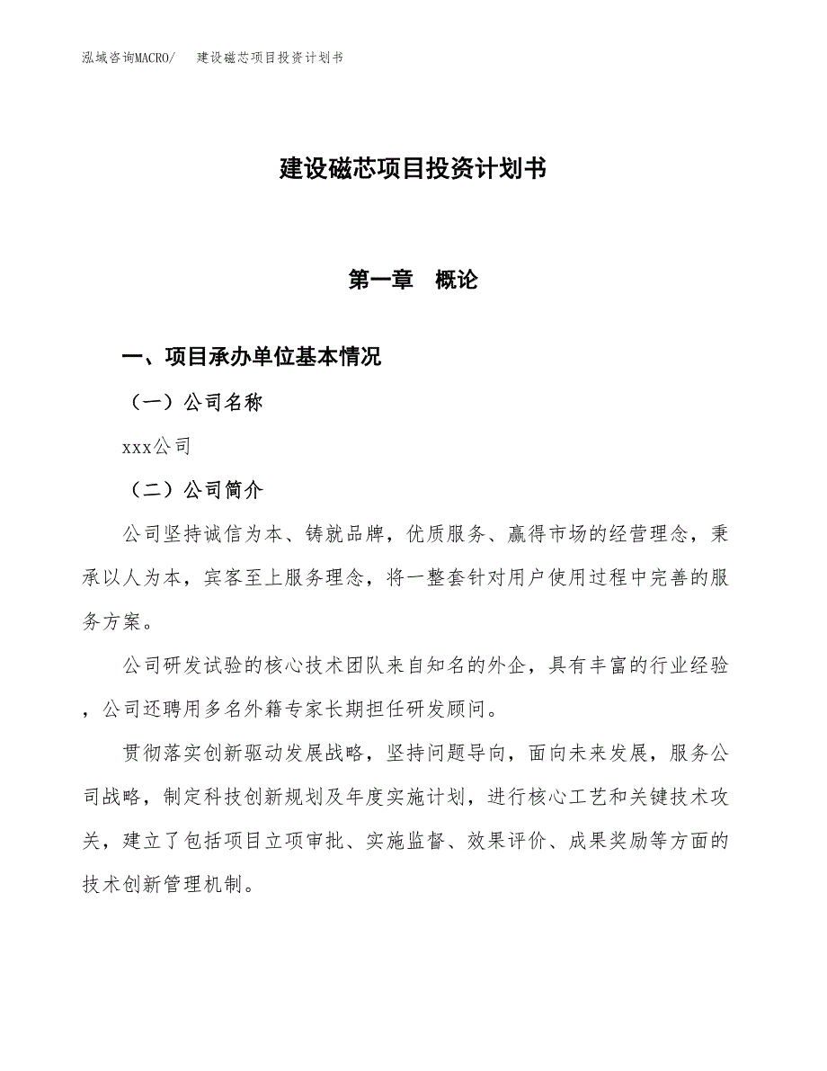 建设磁芯项目投资计划书方案.docx_第1页