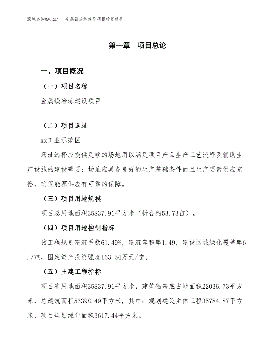 金属镁冶炼建设项目投资报告.docx_第1页