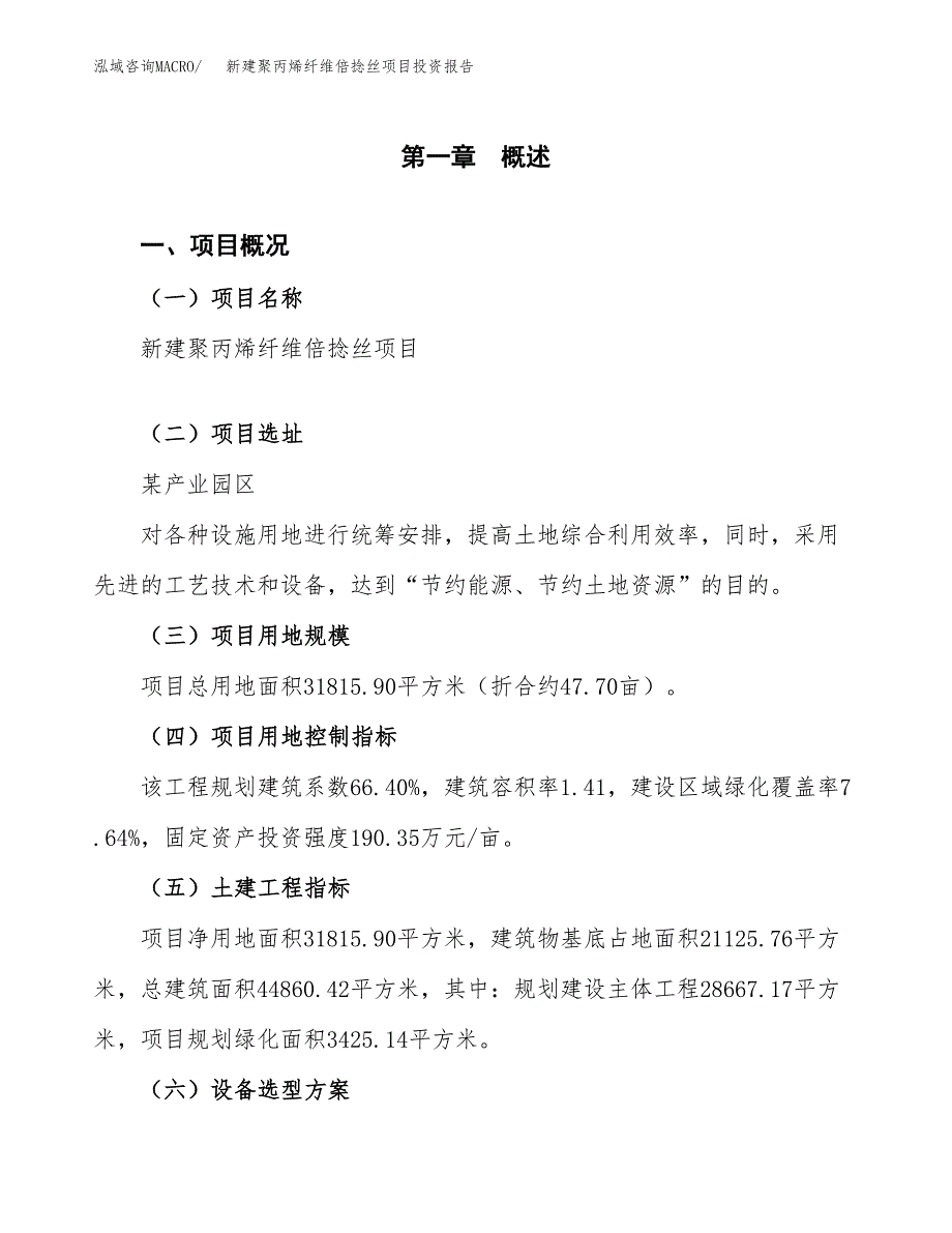 新建聚丙烯纤维倍捻丝项目投资报告(项目申请).docx_第1页