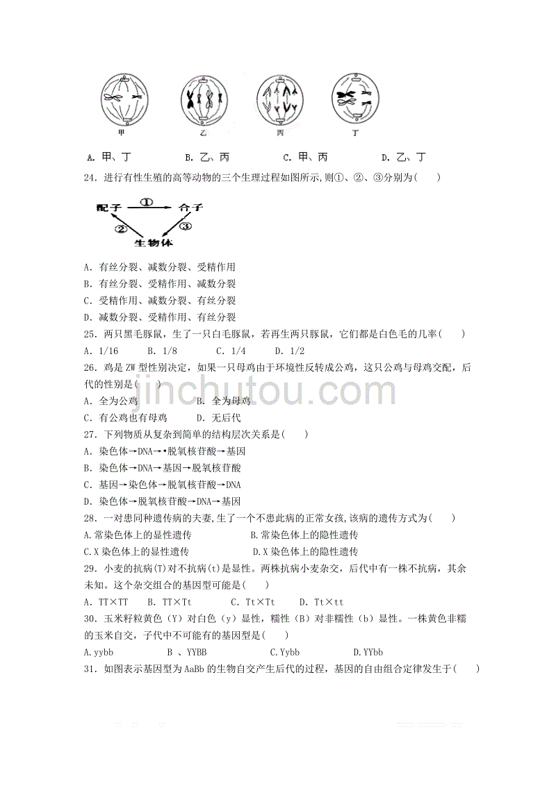 甘肃省天水市一中2018_2019学年高一生物下学期第二学段考试试题文20_第3页