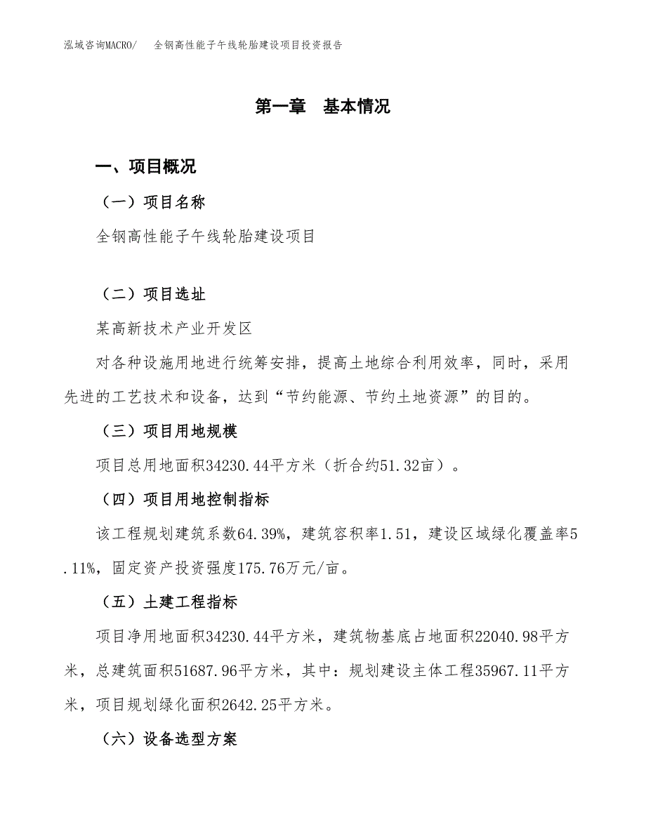 全钢高性能子午线轮胎建设项目投资报告.docx_第1页