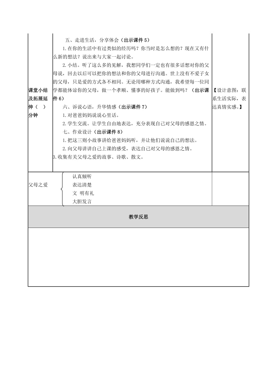 部编2019年人教版小学五年级语文上册口语交际父母之爱教案设计（word表格版）_第3页