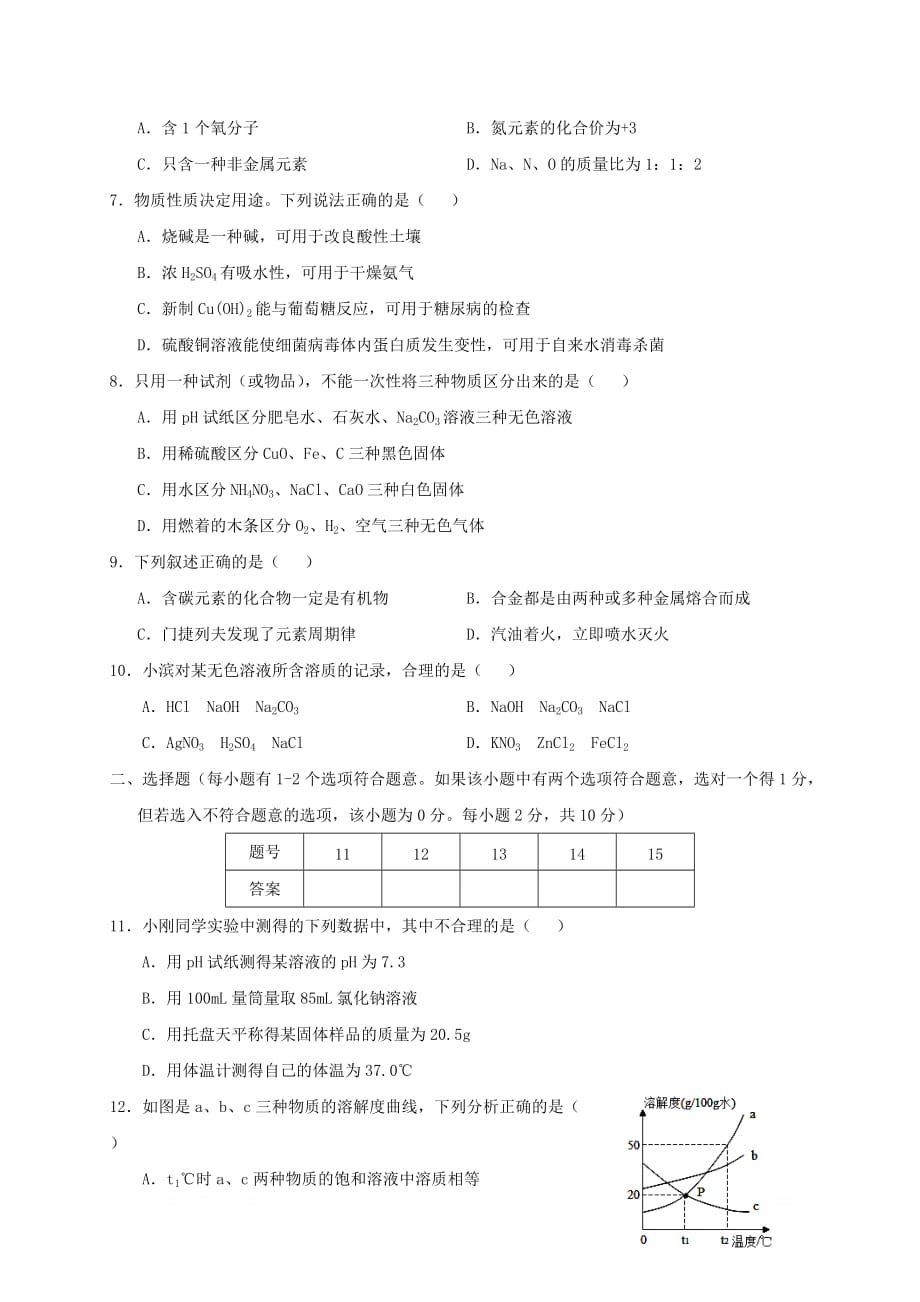 江苏省兴化市顾庄学区2018届九年级化学下学期第一次月考试题2_第2页