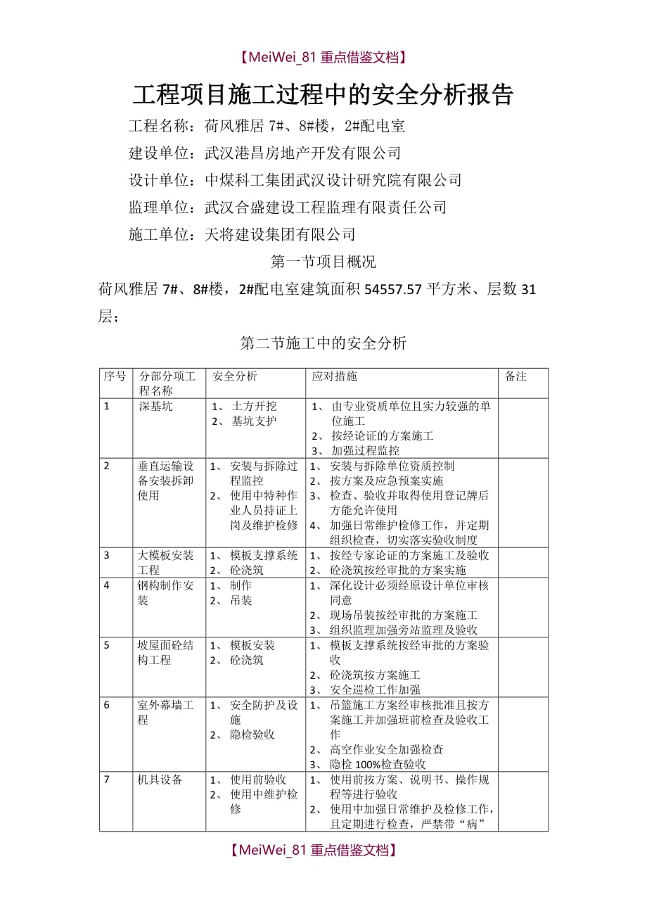 【7A文】工程项目施工过程中的安全分析报告_第1页