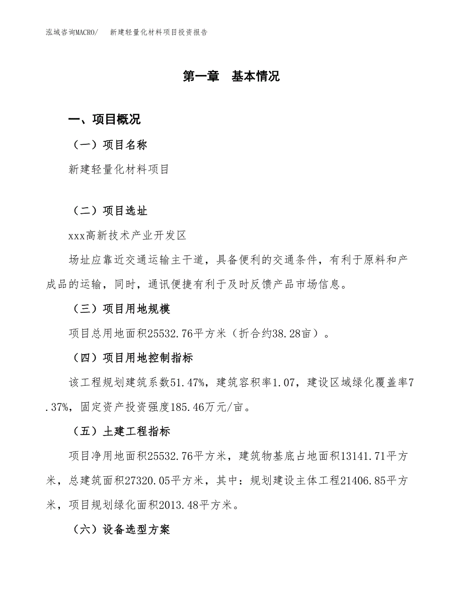 新建轻量化材料项目投资报告(项目申请).docx_第1页