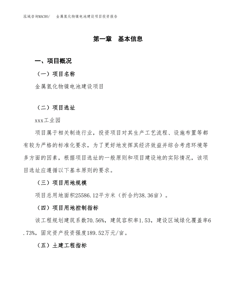 金属氢化物镍电池建设项目投资报告.docx_第1页