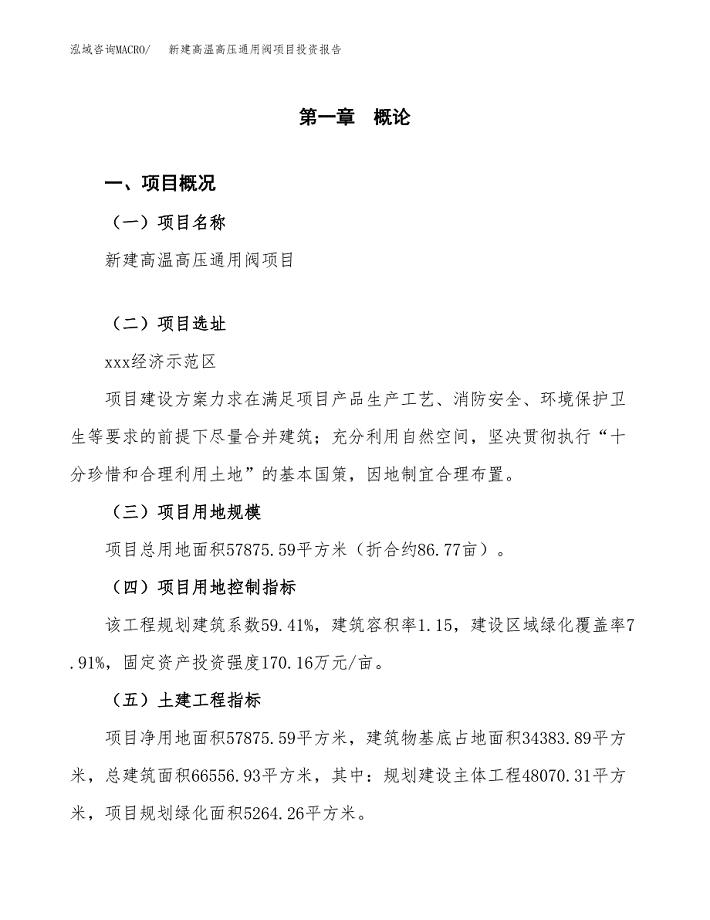 新建高温高压通用阀项目投资报告(项目申请).docx