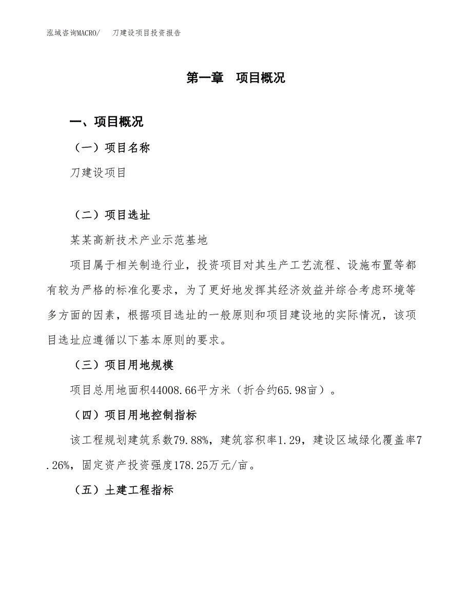 刀建设项目投资报告.docx_第1页