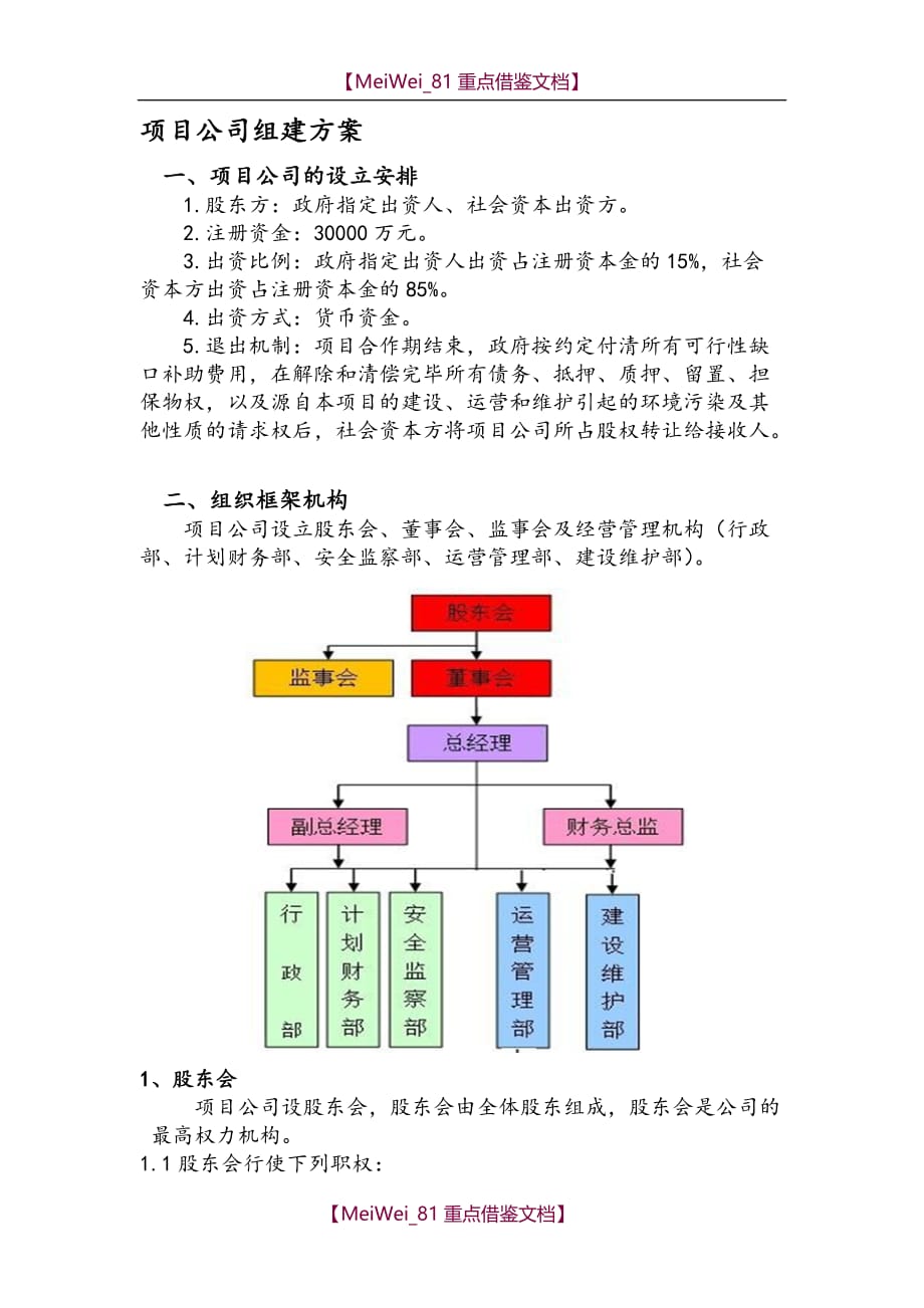 【9A文】项目公司组建方案(终)_第1页