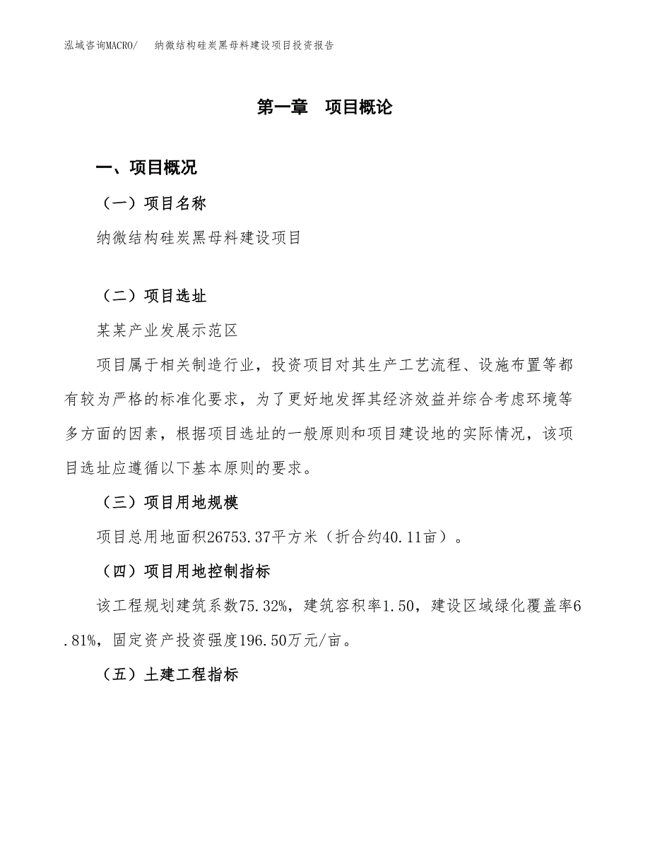 纳微结构硅炭黑母料建设项目投资报告.docx_第1页