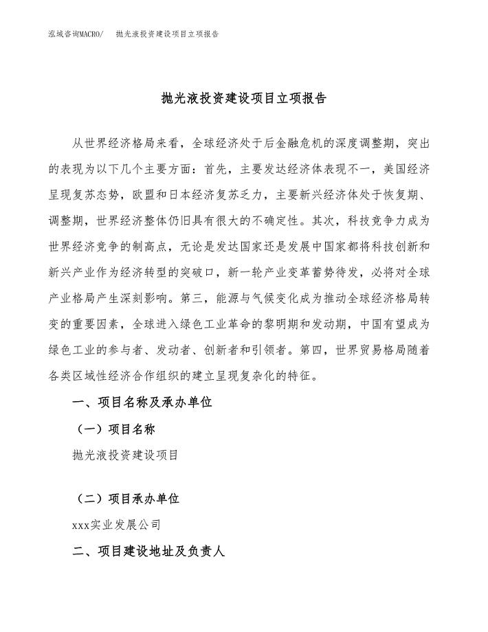 抛光液投资建设项目立项报告(规划申请).docx