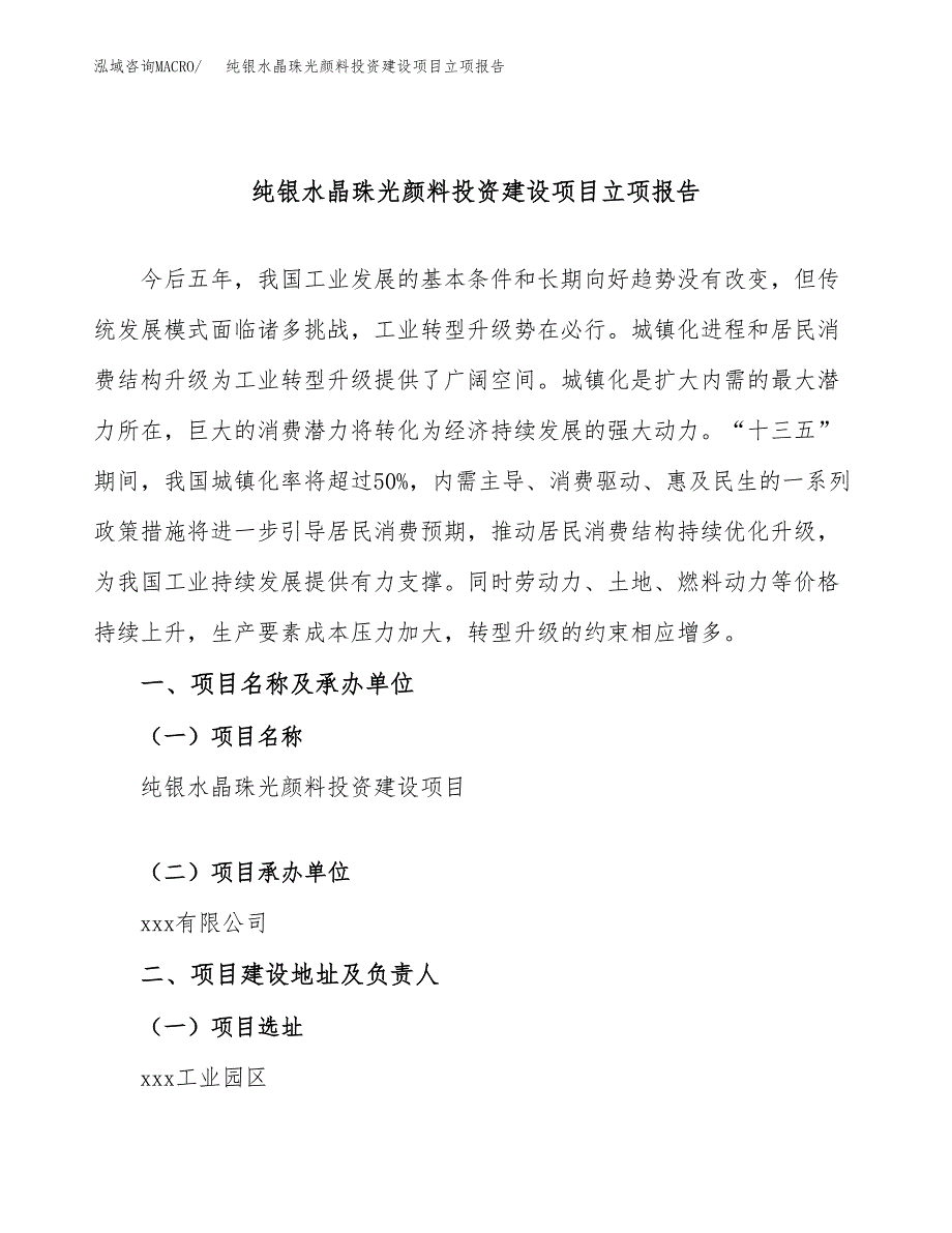 纯银水晶珠光颜料投资建设项目立项报告(规划申请).docx_第1页