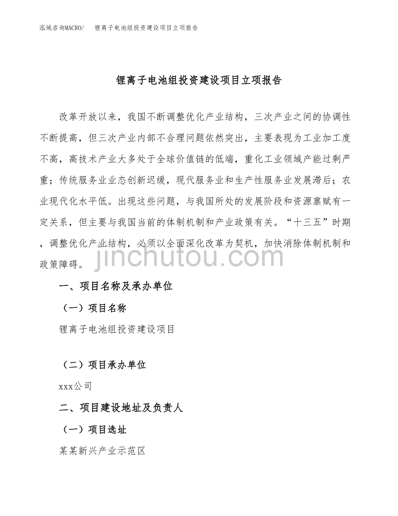 锂离子电池组投资建设项目立项报告(规划申请).docx_第1页