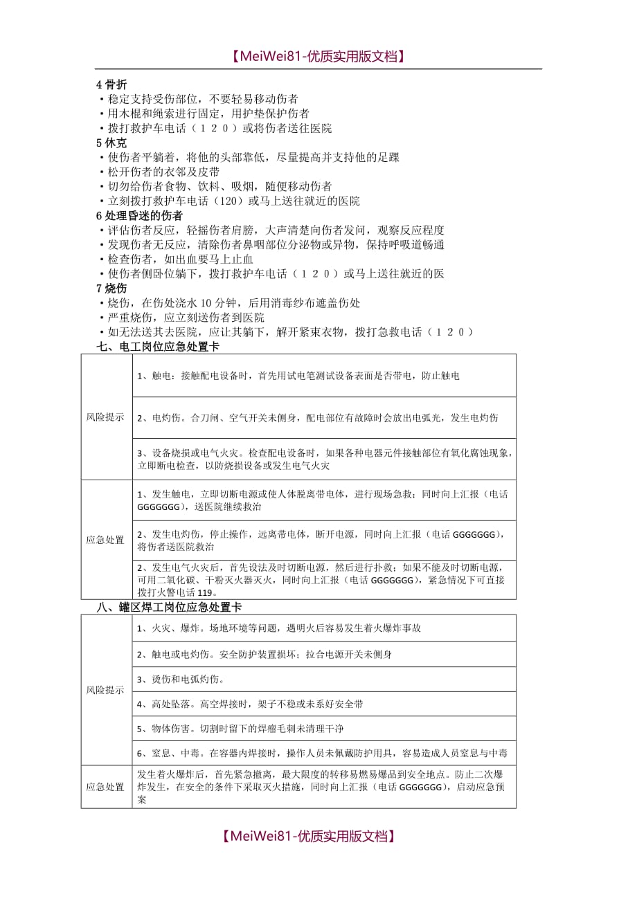 【7A文】岗位应急处置卡大全2018_第3页