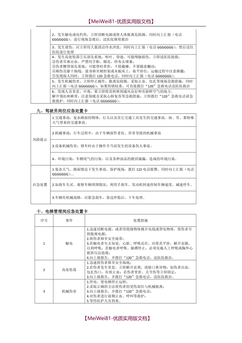 【7A文】岗位应急处置卡大全2018_第4页