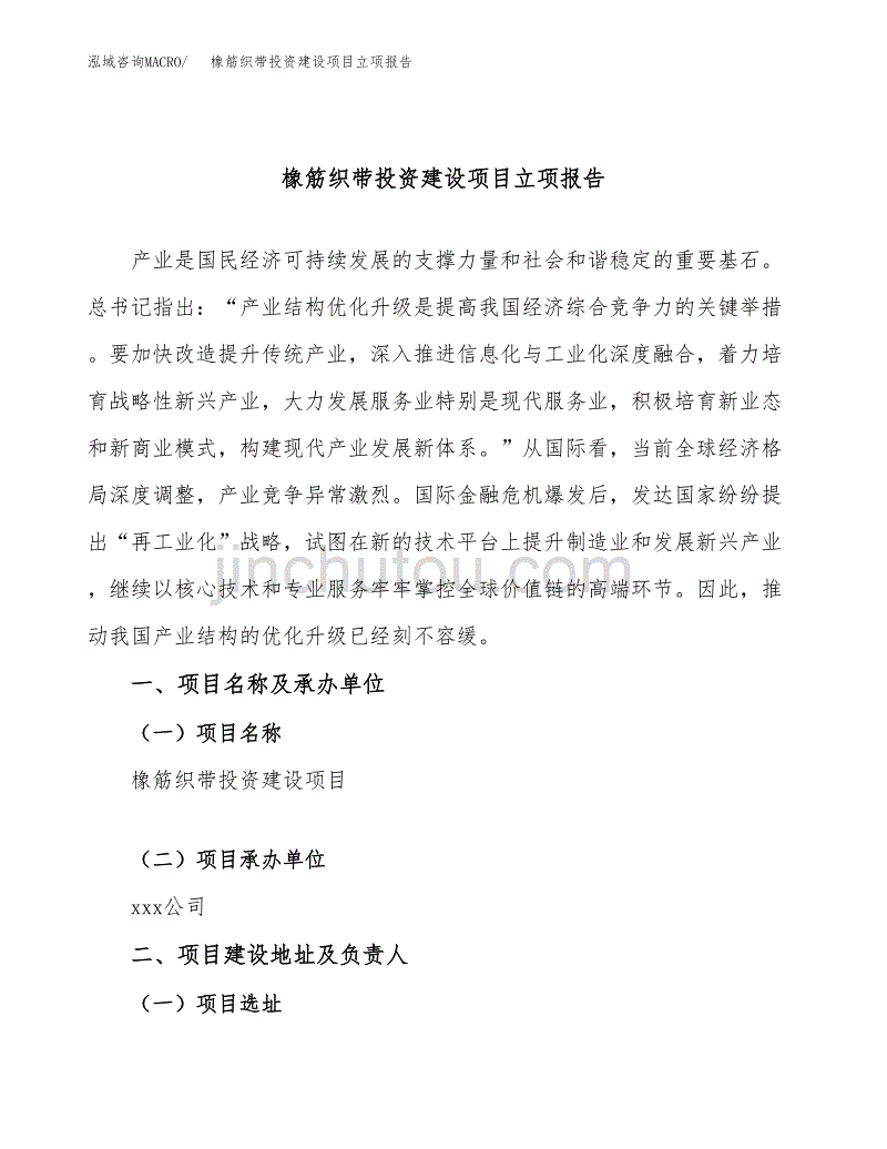 橡筋织带投资建设项目立项报告(规划申请).docx_第1页