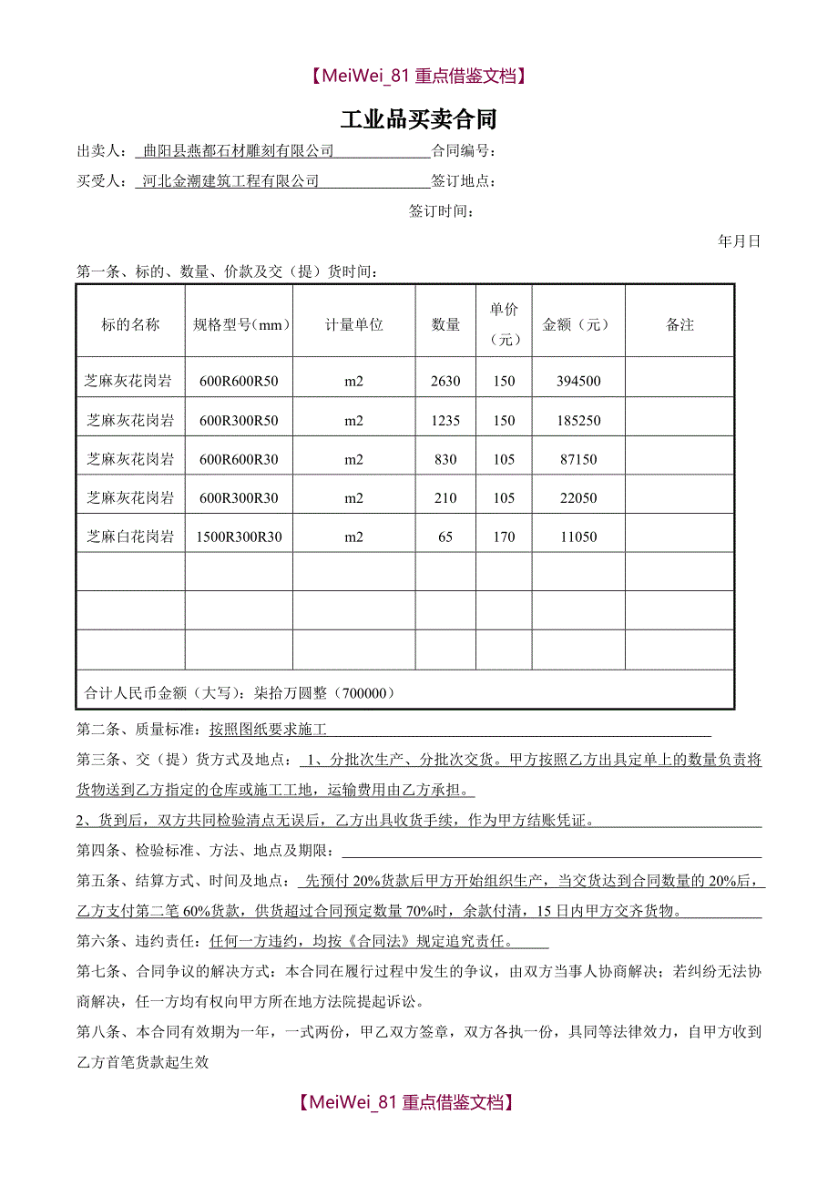 【7A文】工业品买卖合同范本最新版_第1页