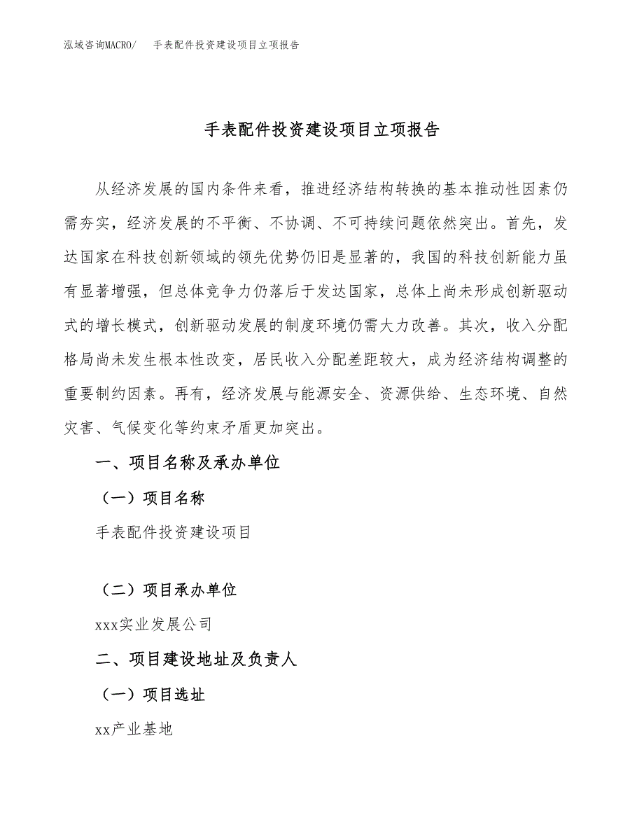 手表配件投资建设项目立项报告(规划申请).docx_第1页