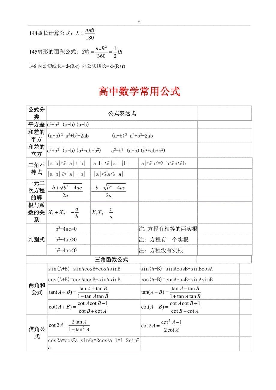 初高级中学数学计算公式大全_第5页