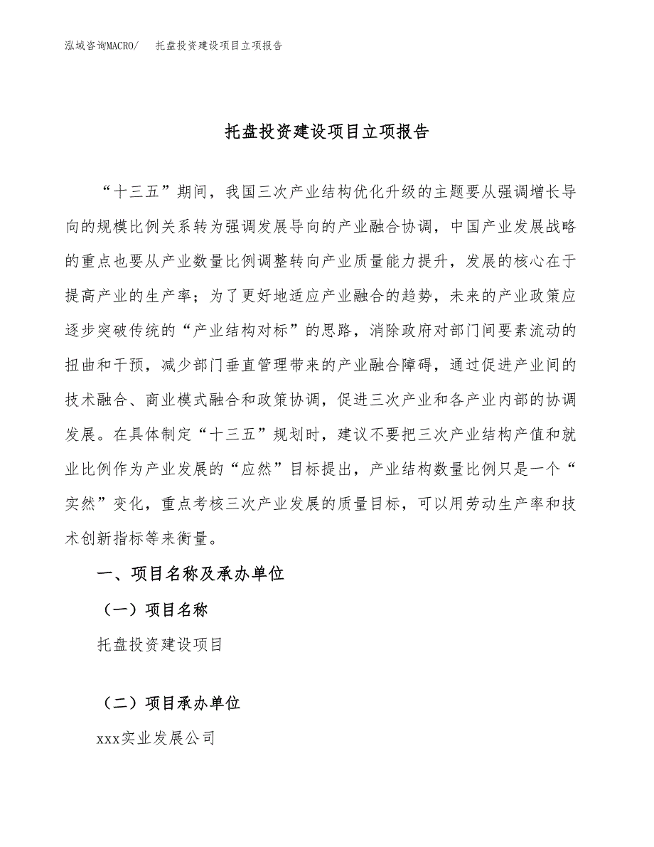 托盘投资建设项目立项报告(规划申请).docx_第1页