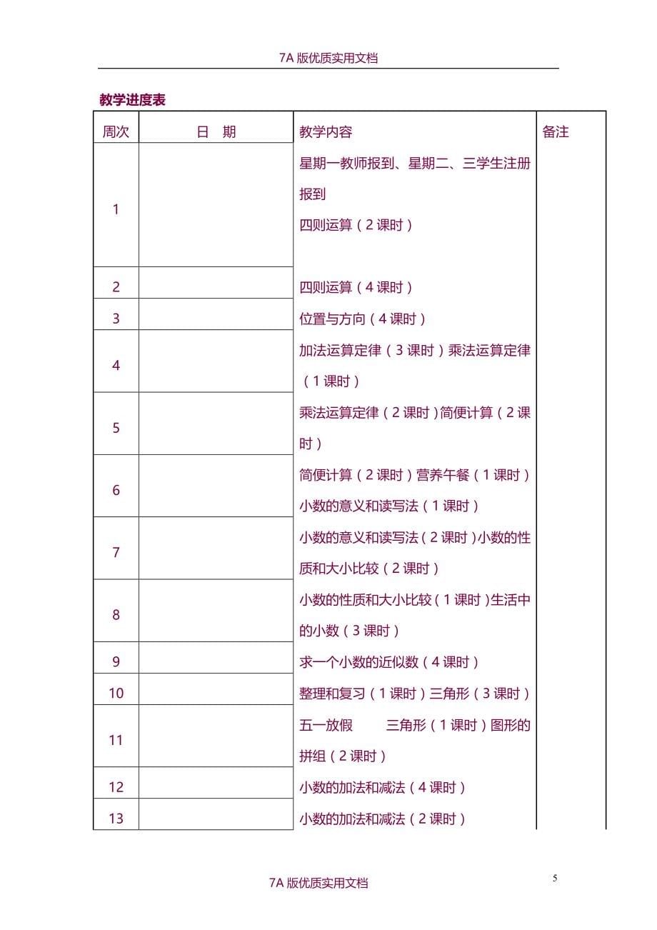 【7A版】2014人教版小学数学四年级下册教案全集_第5页