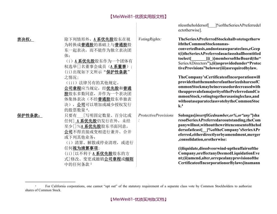 【8A版】PE投资协议条款样本(NVCA中英文对照版)_第5页