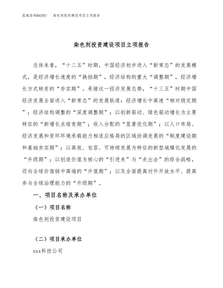 染色剂投资建设项目立项报告(规划申请).docx_第1页