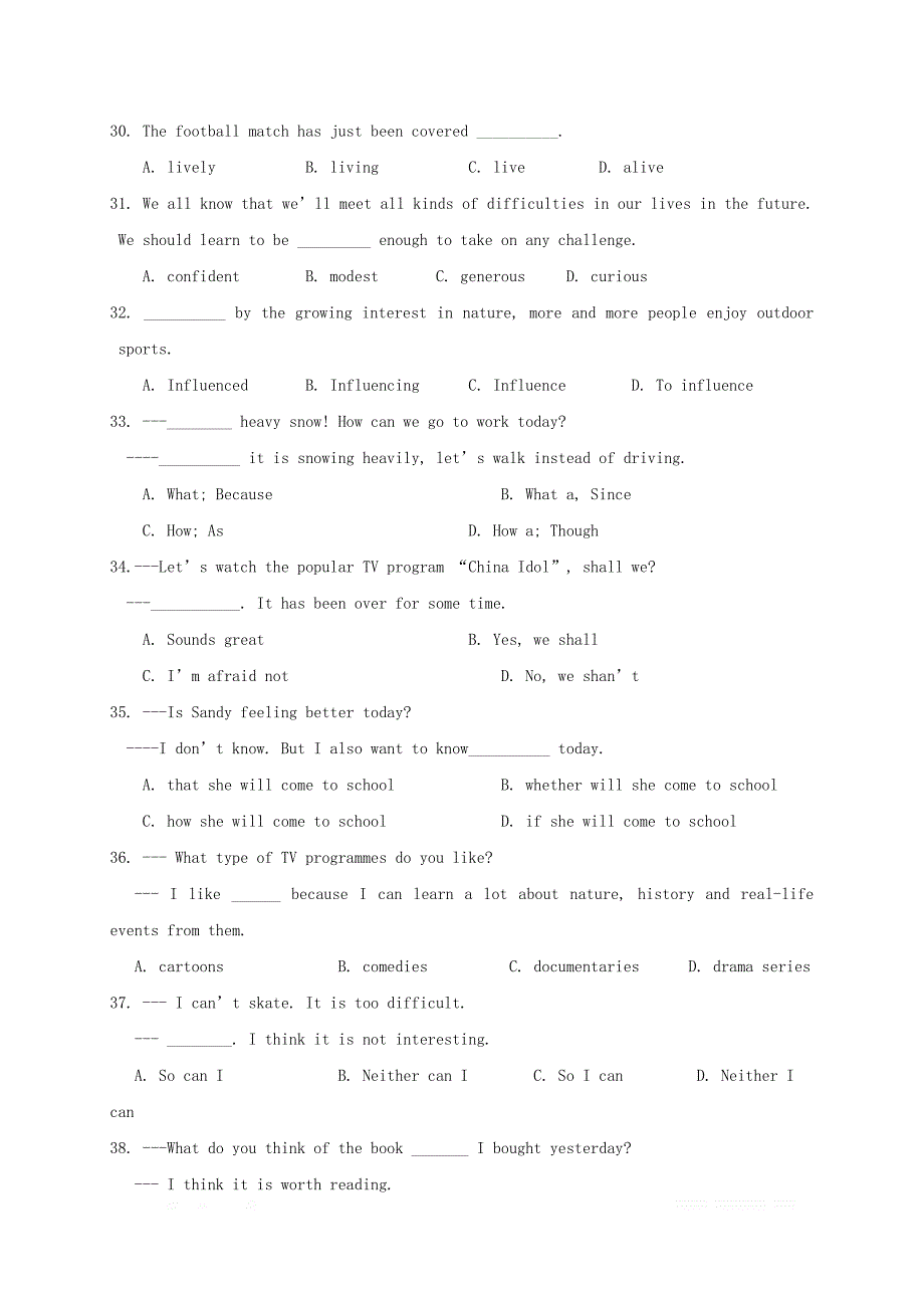 江苏输容市初中崇明片合作共同体2018届九年级英语上学期第二次月考试题_第4页