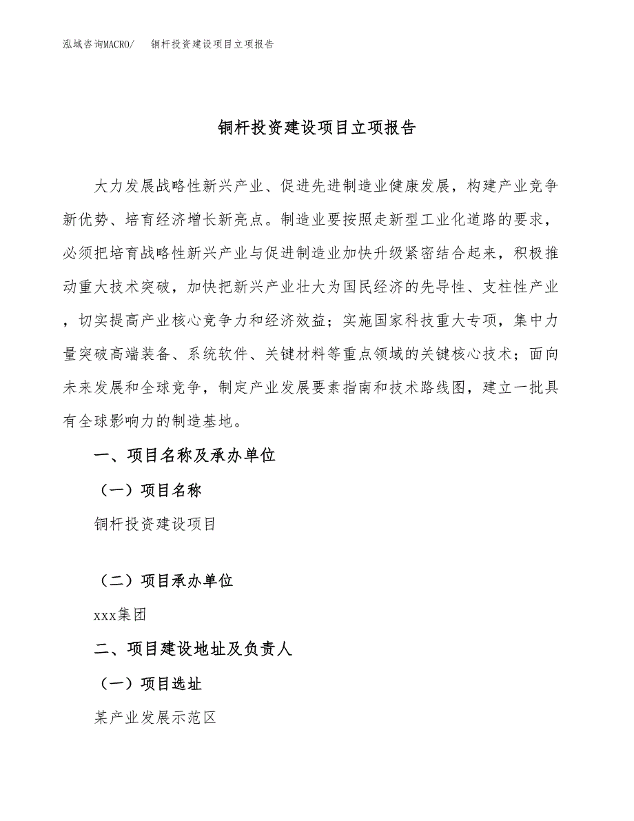 铜杆投资建设项目立项报告(规划申请).docx_第1页