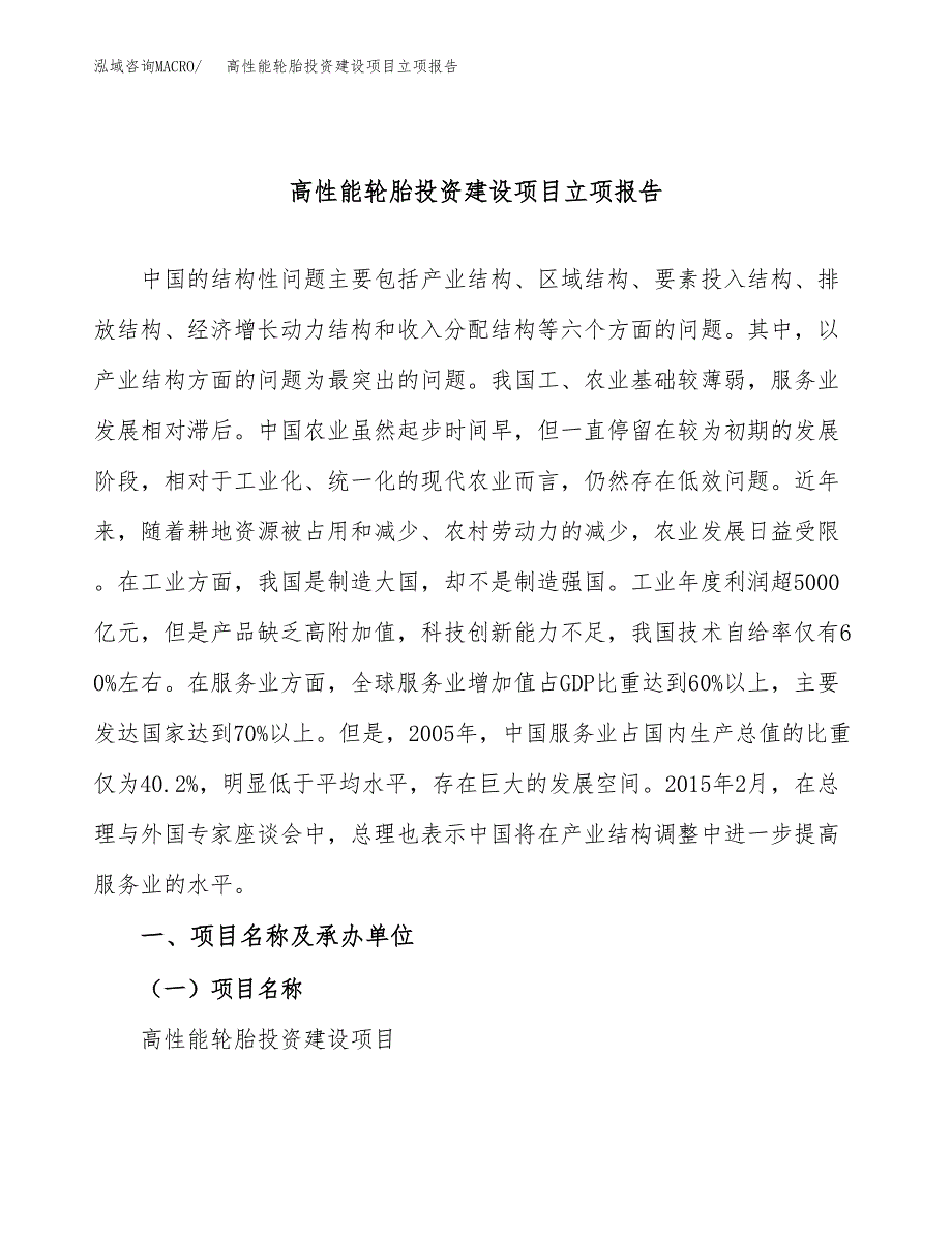 高性能轮胎投资建设项目立项报告(规划申请).docx_第1页