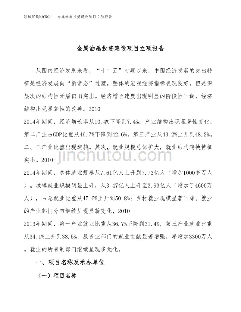 金属油墨投资建设项目立项报告(规划申请).docx_第1页