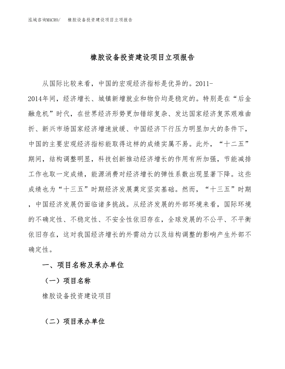 橡胶设备投资建设项目立项报告(规划申请).docx_第1页