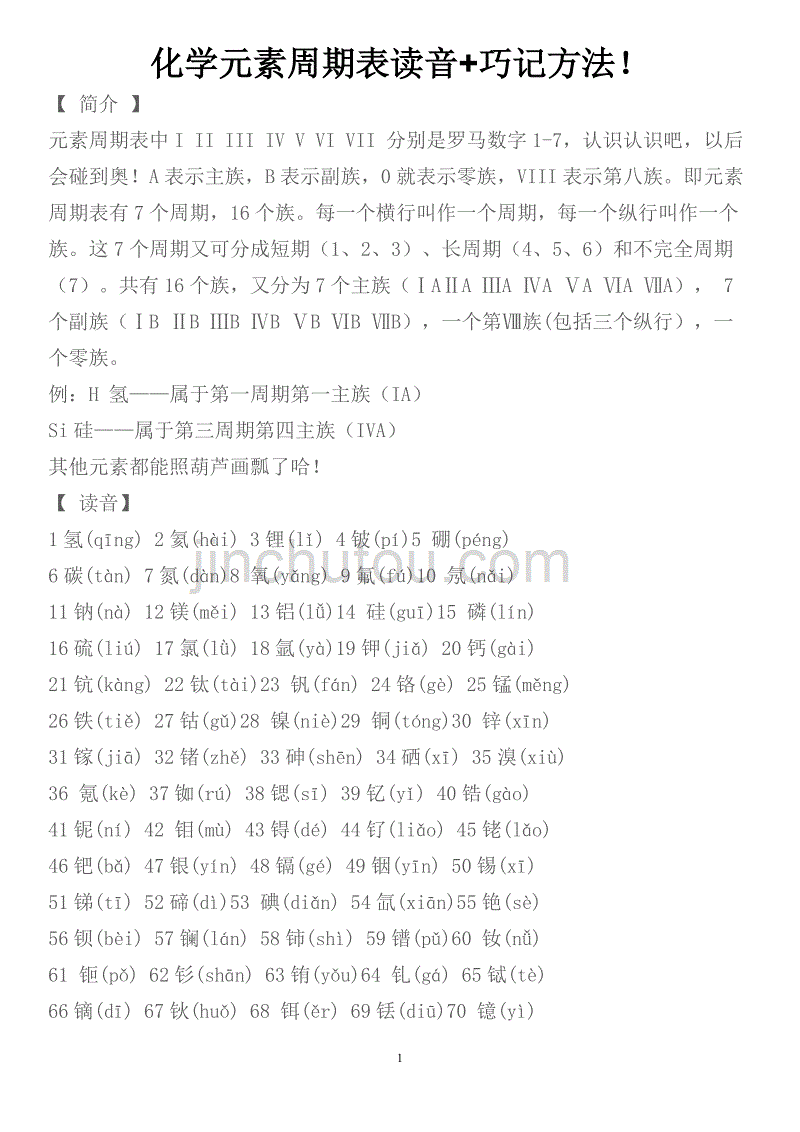 化学元素周期表读音巧记方法_第1页