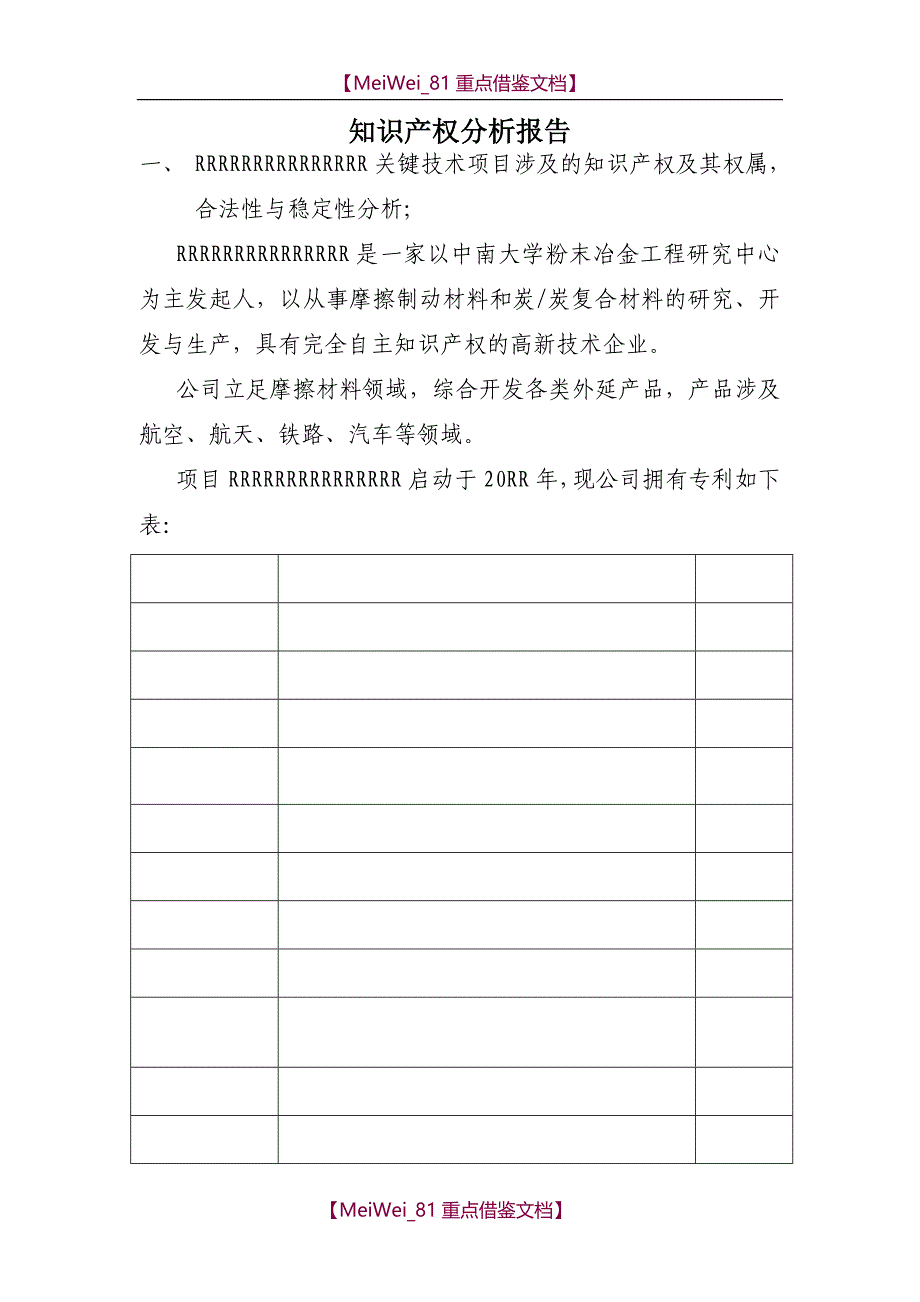 【9A文】知识产权分析报告_第1页