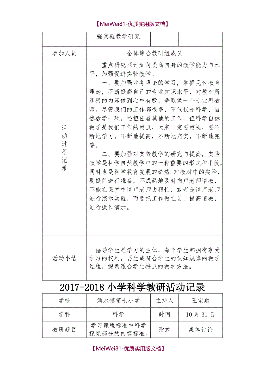 【7A版】2018-2018小学科学教研活动记录表_第2页