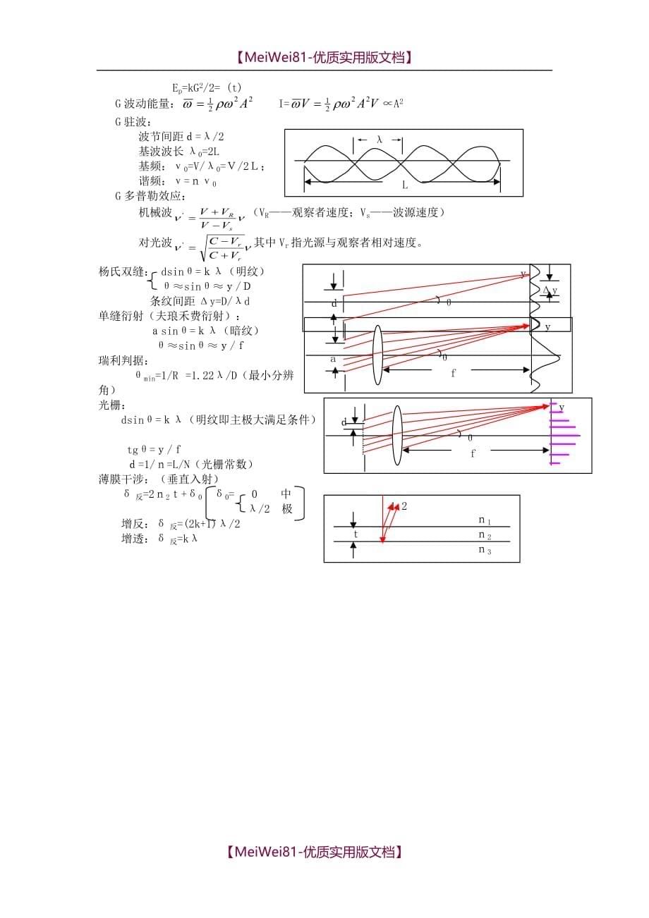 【7A文】大学物理常考重要公式集合汇总_第5页
