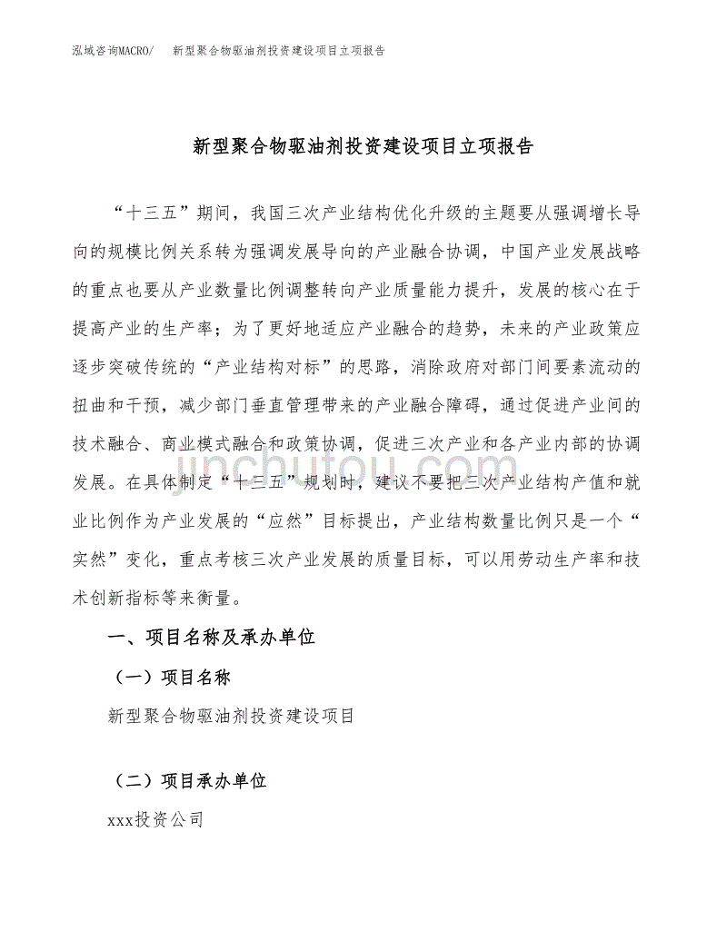 新型聚合物驱油剂投资建设项目立项报告(规划申请).docx_第1页