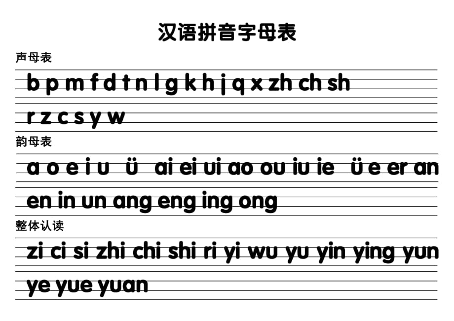 汉语拼音字母表打印版(四线格)_第1页