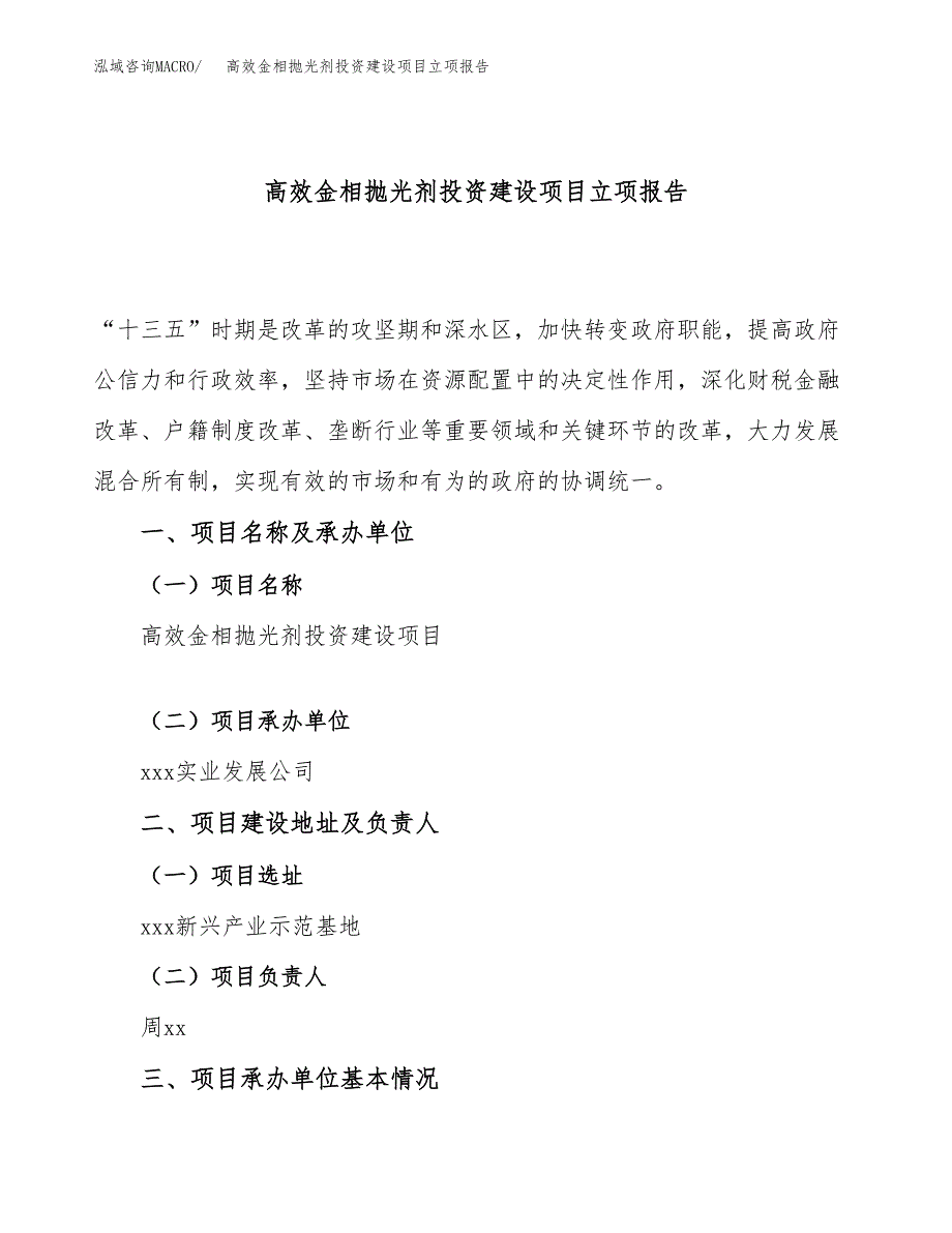 高效金相抛光剂投资建设项目立项报告(规划申请).docx_第1页