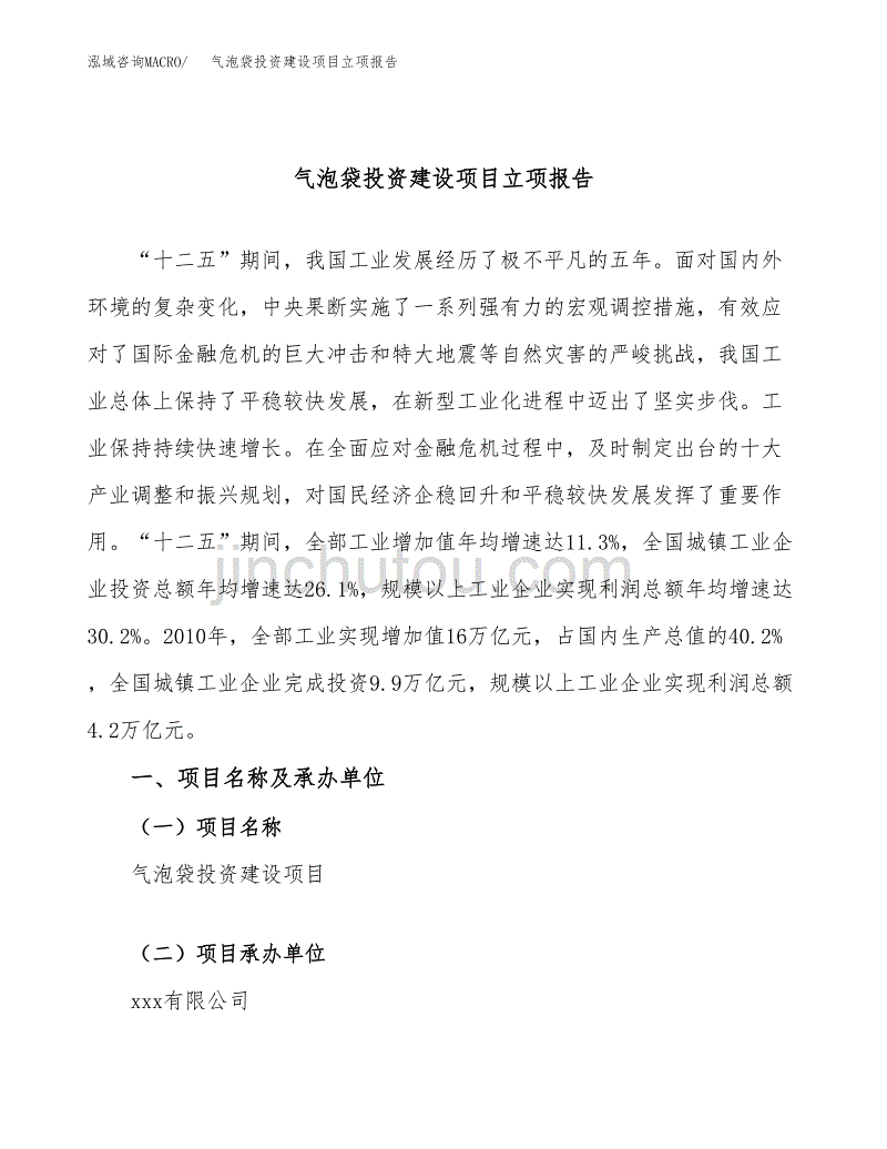 气泡袋投资建设项目立项报告(规划申请).docx_第1页