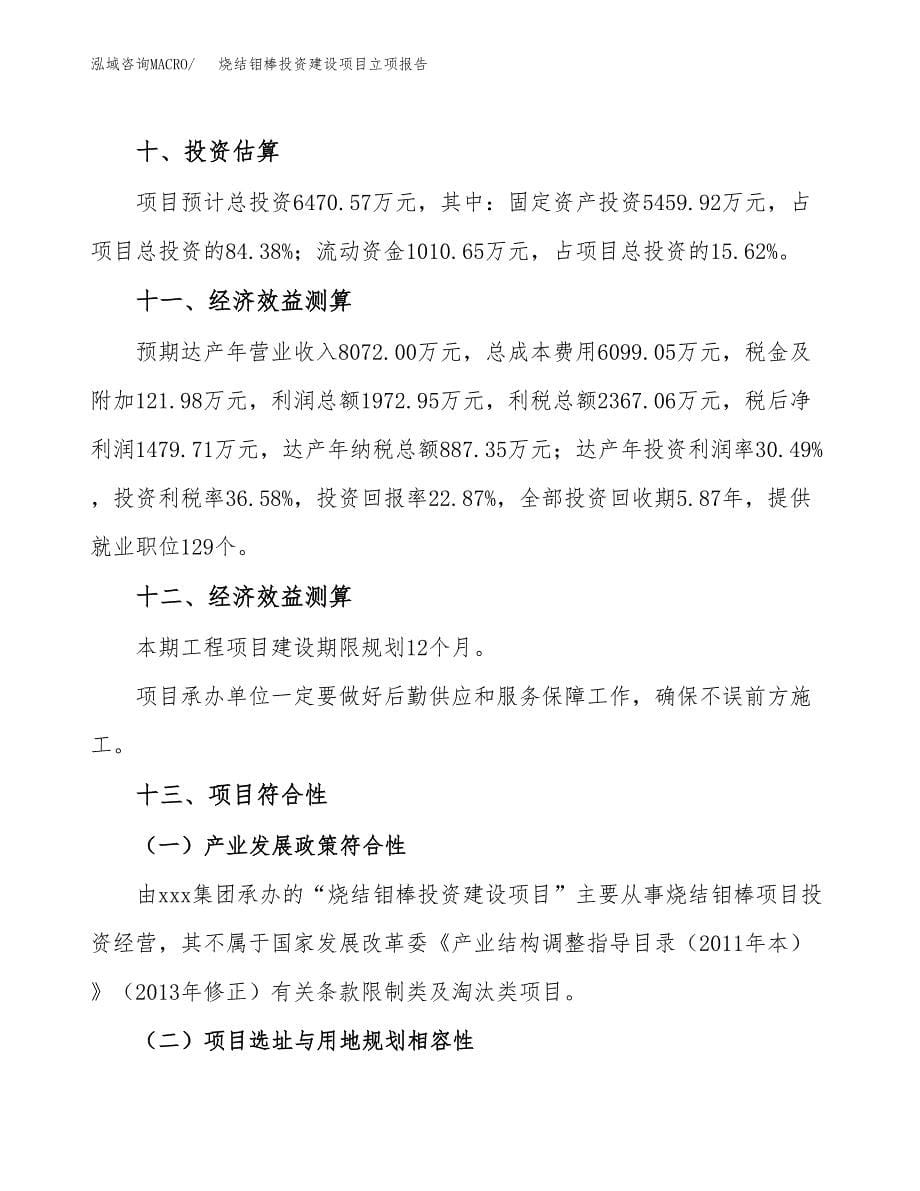烧结钼棒投资建设项目立项报告(规划申请).docx_第5页