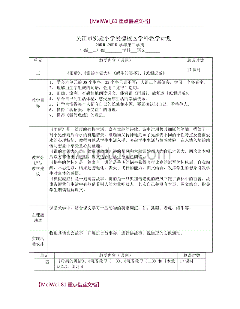 【8A版】苏教版二年级第二学期语文教学计划_第3页